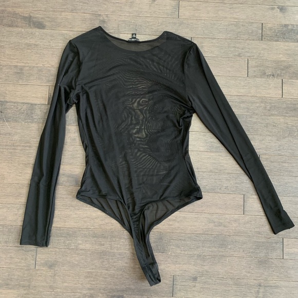 Guess Black Sheer Snake Embroidered Body Suit Size M - Picture 8 of 9
